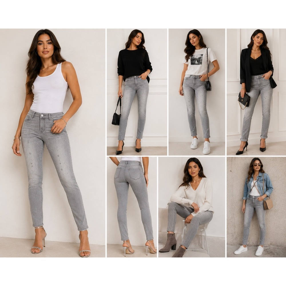 Express Jeans Womens 8R Gray Legging Mid‎ Rise Jeans Rhinestone Studded Stretch